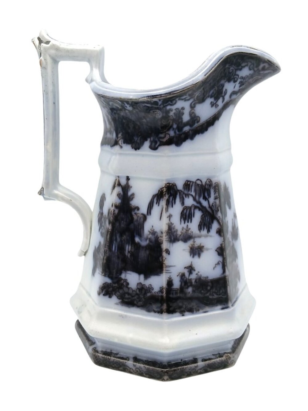 Antique Corean Mulberry Ironstone Pitcher English Flow Transferware 10.25"
